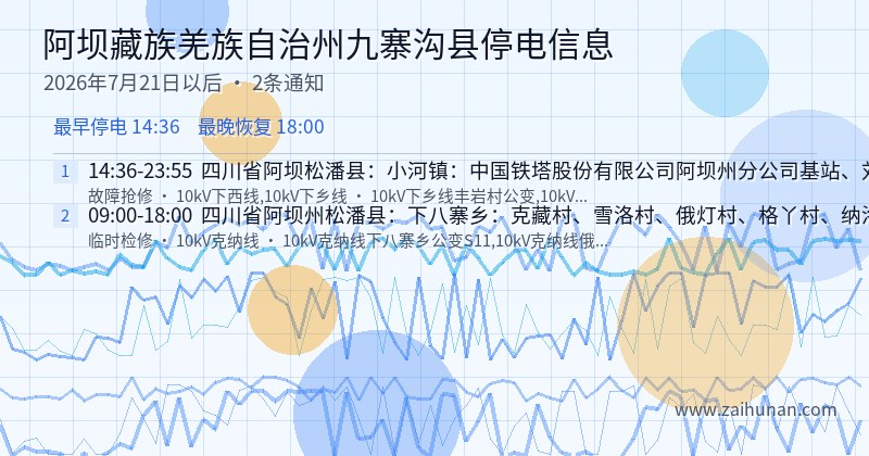 阿坝藏族羌族自治州九寨沟县停电通知