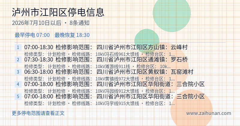 泸州市江阳区停电通知