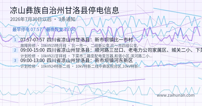 凉山彝族自治州甘洛县停电通知