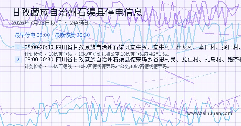甘孜藏族自治州石渠县停电通知
