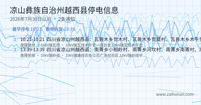 凉山彝族自治州越西县停电通知