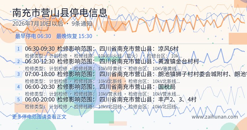 南充市营山县停电通知