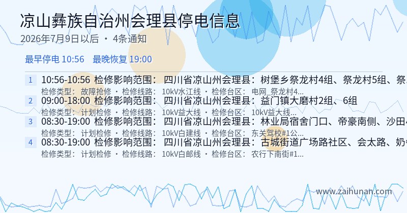 凉山彝族自治州会理县停电通知