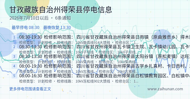 甘孜藏族自治州得荣县停电通知