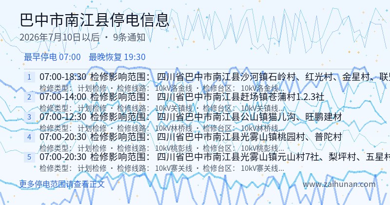 巴中市南江县停电通知