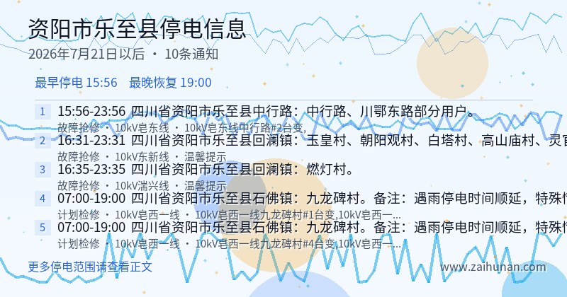 资阳市乐至县停电通知