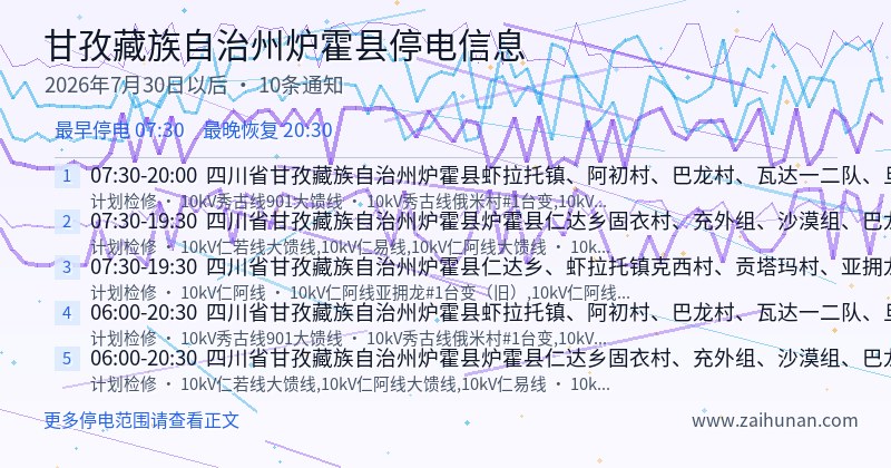 甘孜藏族自治州炉霍县停电通知