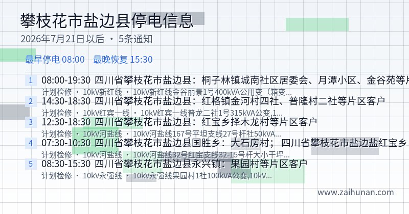 攀枝花市盐边县停电通知