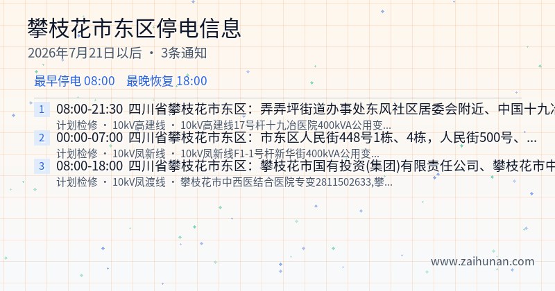 攀枝花市东区停电通知