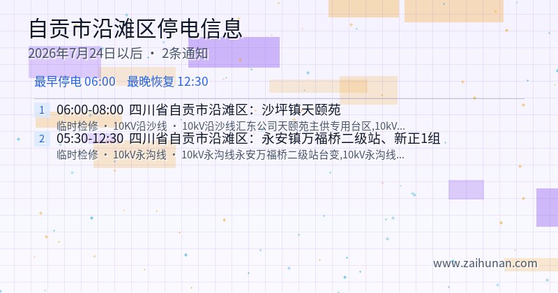 自贡市沿滩区停电通知