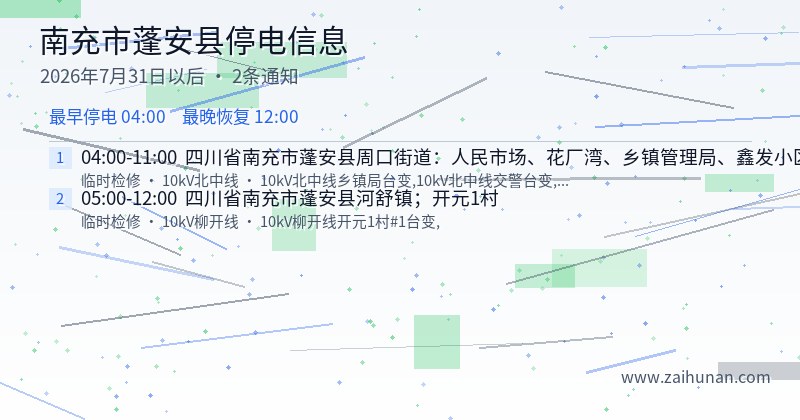 南充市蓬安县停电通知