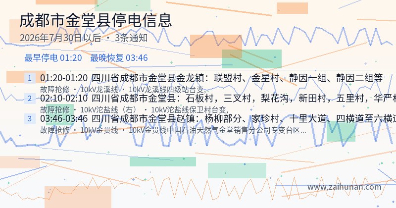 成都市金堂县停电通知