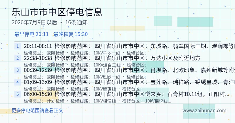 乐山市市中区停电通知