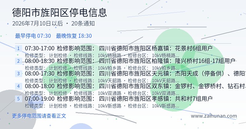 德阳市旌阳区停电通知