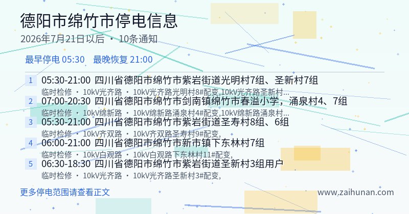 德阳市绵竹市停电通知