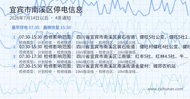 宜宾市南溪区停电通知