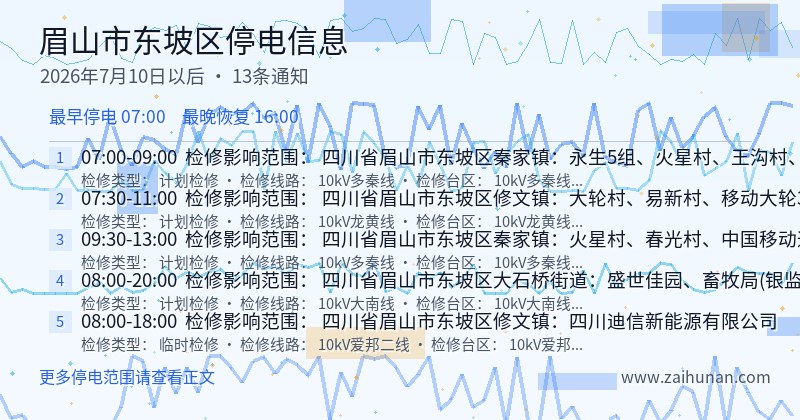 眉山市东坡区停电通知
