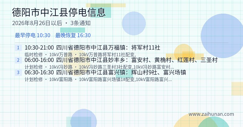 德阳市中江县停电通知