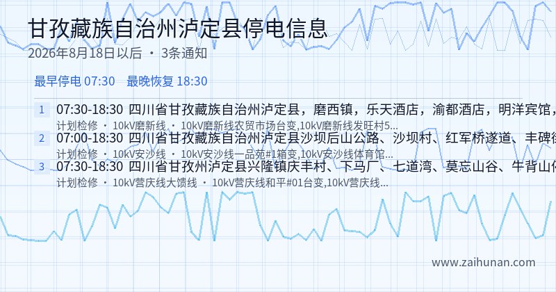 甘孜藏族自治州泸定县停电通知