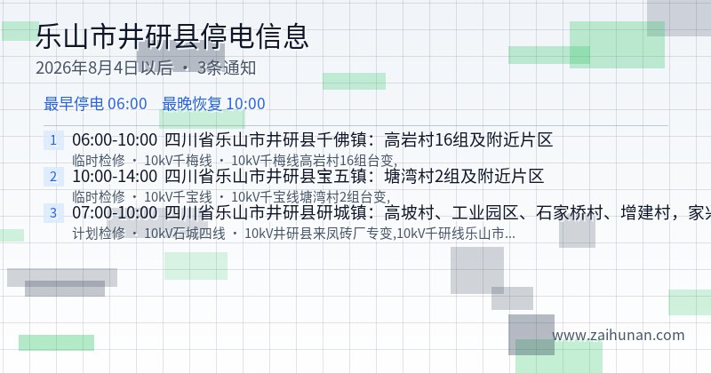 乐山市井研县停电通知