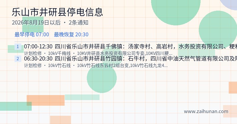 乐山市井研县停电通知