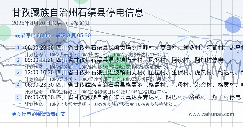 甘孜藏族自治州石渠县停电通知