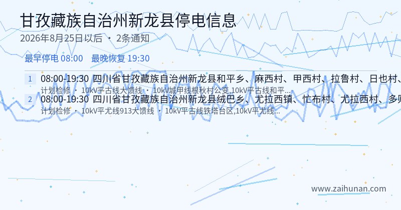 甘孜藏族自治州新龙县停电通知