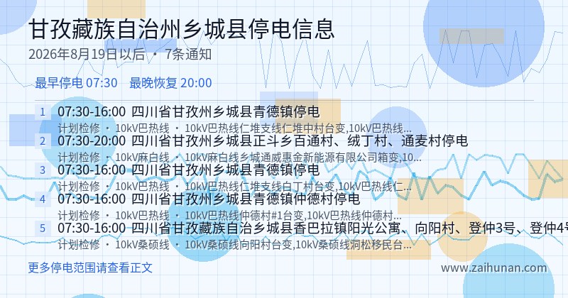 甘孜藏族自治州乡城县停电通知