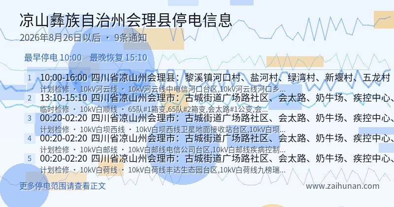 凉山彝族自治州会理县停电通知