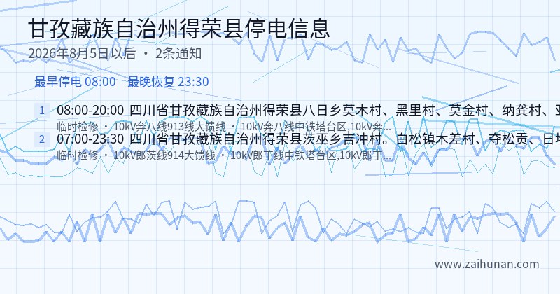 甘孜藏族自治州得荣县停电通知
