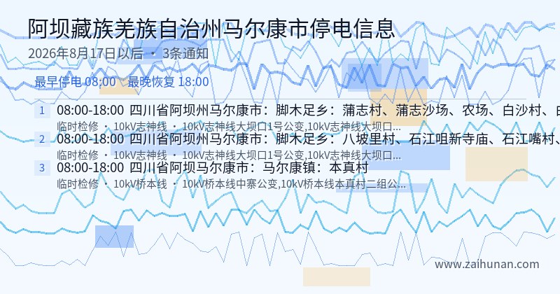 阿坝藏族羌族自治州马尔康市停电通知