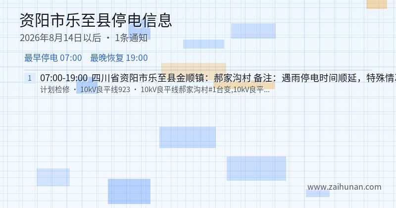 资阳市乐至县停电通知