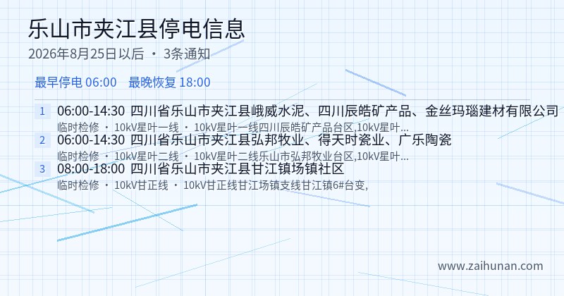 乐山市夹江县停电通知