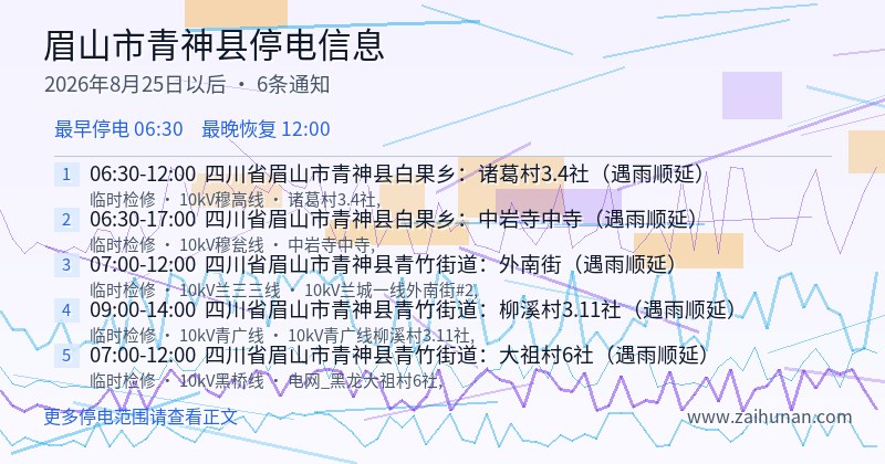 眉山市青神县停电通知