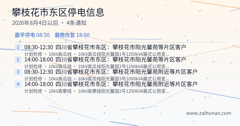 攀枝花市东区停电通知