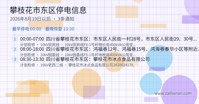 攀枝花市东区停电通知