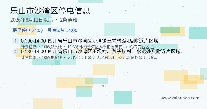 乐山市沙湾区停电通知