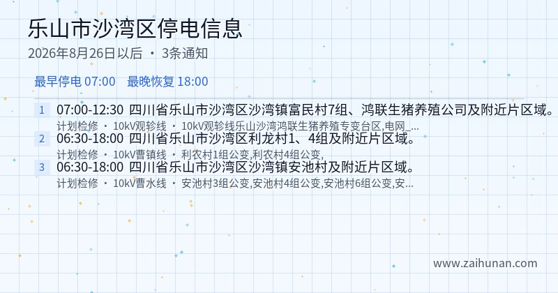 乐山市沙湾区停电通知