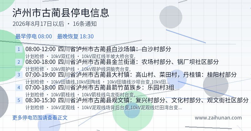泸州市古蔺县停电通知