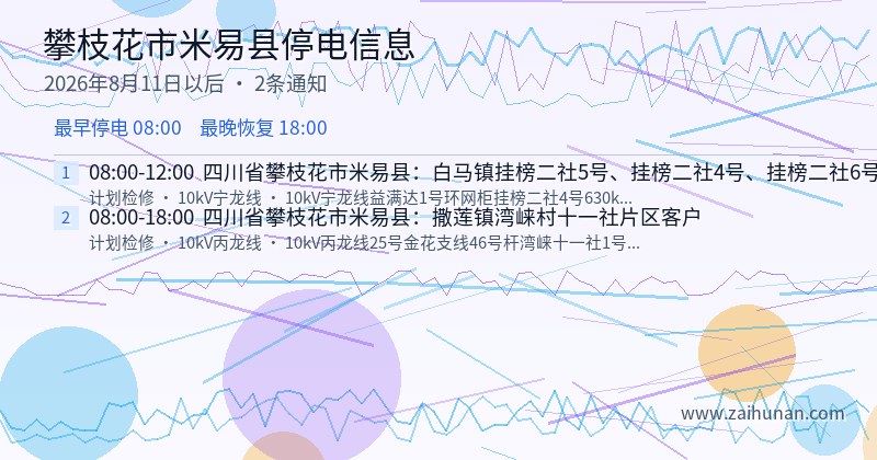 攀枝花市米易县停电通知