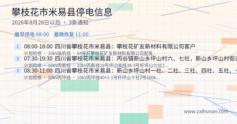 攀枝花市米易县停电通知
