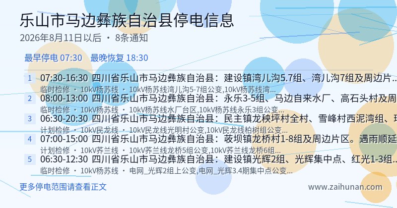 乐山市马边彝族自治县停电通知
