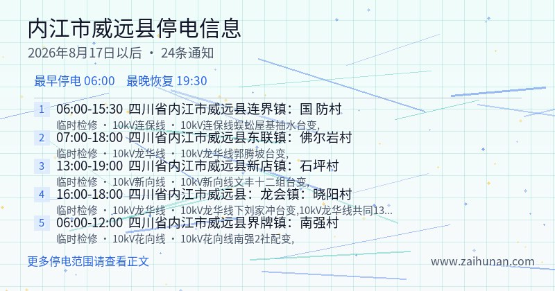 内江市威远县停电通知