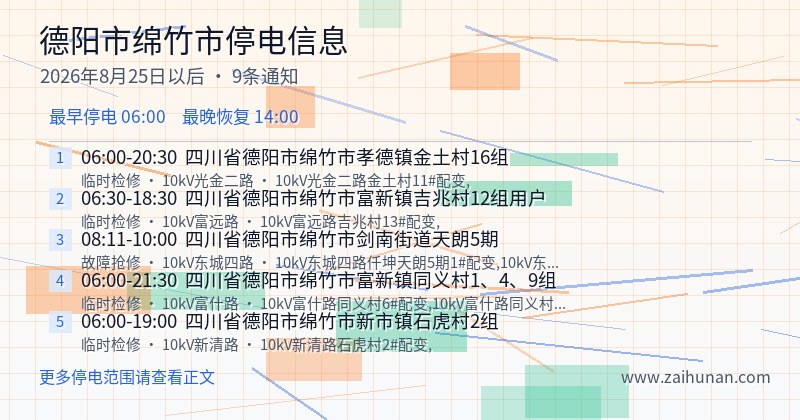 德阳市绵竹市停电通知