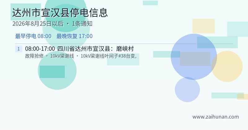 达州市宣汉县停电通知