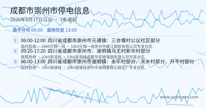 成都市崇州市停电通知