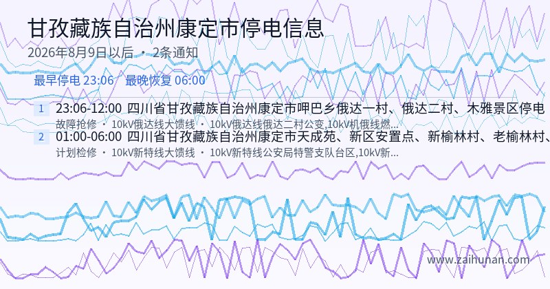 甘孜藏族自治州康定市停电通知