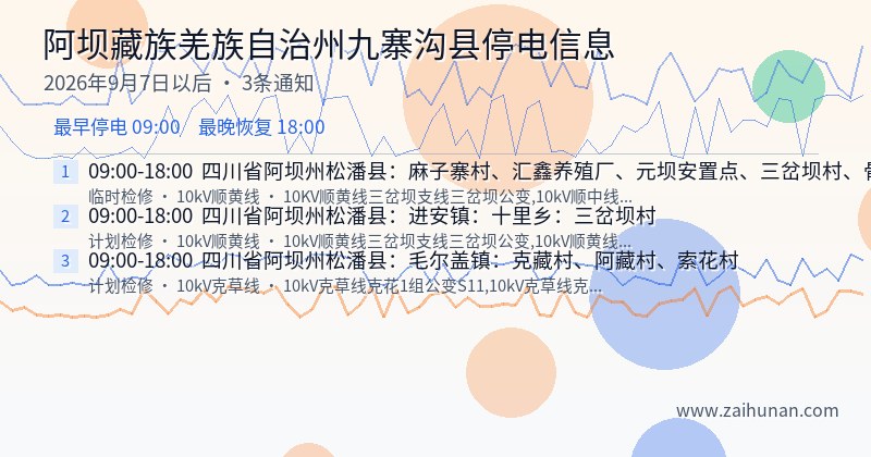 阿坝藏族羌族自治州九寨沟县停电通知