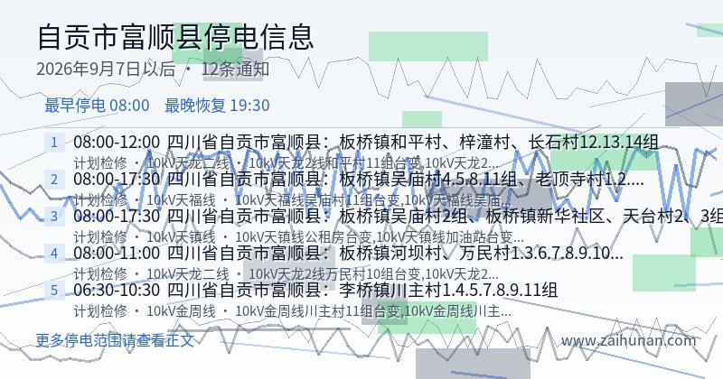 自贡市富顺县停电通知