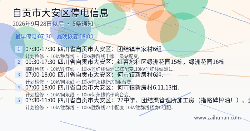 自贡市大安区停电通知